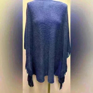 Layers by Lizden Marvelush Cowl Neck Fringed Poncho in Purple One Size Fits All